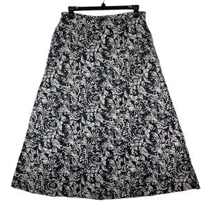 Liz Claiborne Linen Floral Leaf Print Maxi A-Line Skirt Womens Size 14 Black Tan
